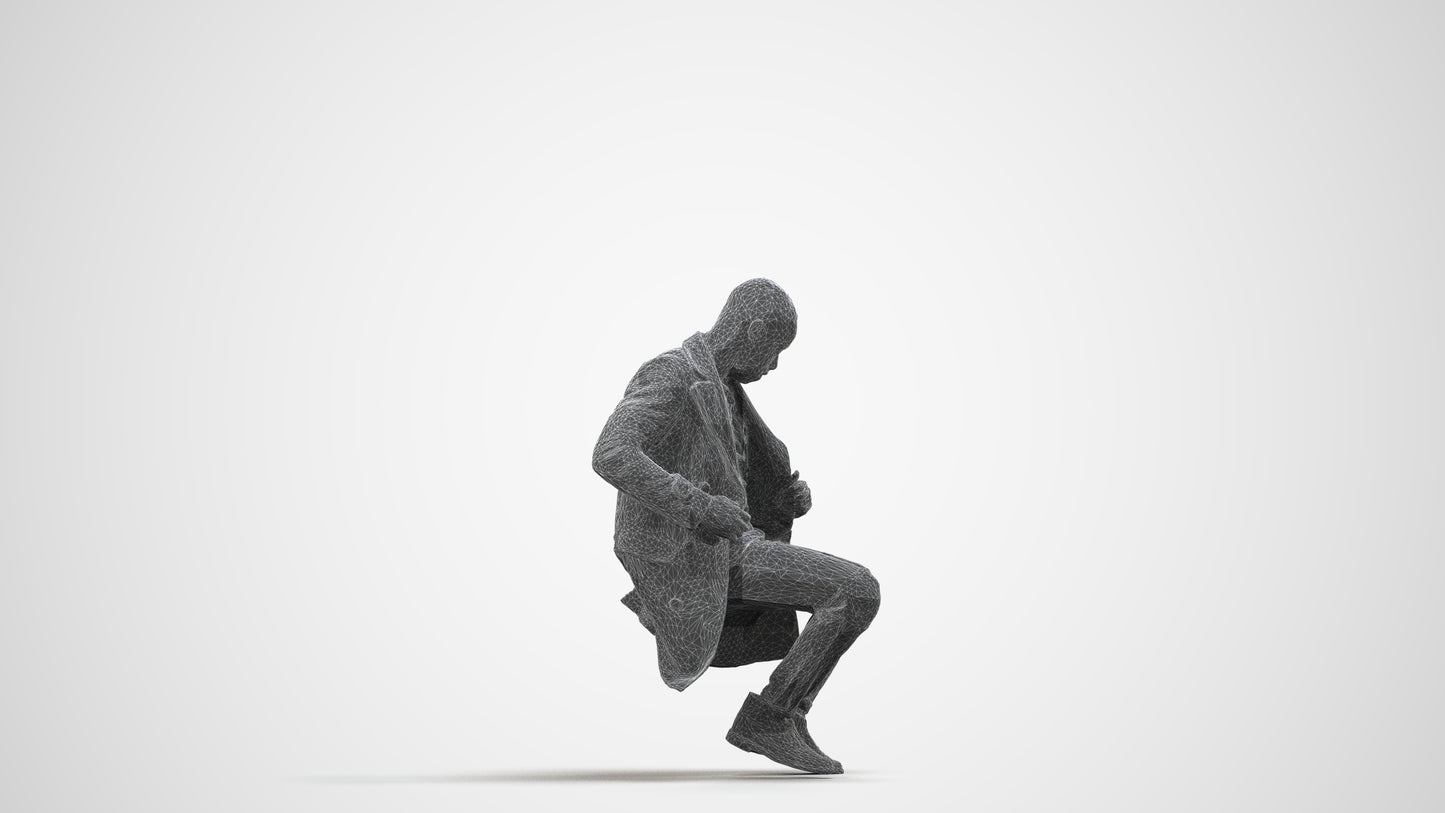 realistic 3D people man casual sitting, render-ready for V-Ray and Corona, FBX OBJ, wireframe side view