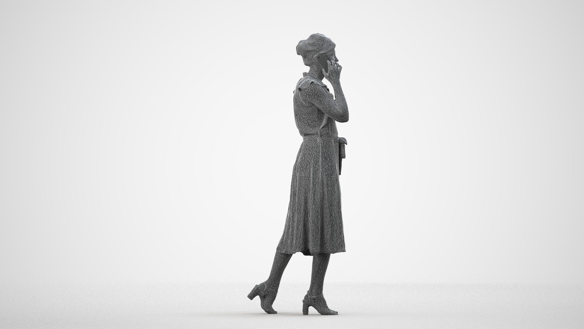 realistic 3D human woman casual walking, archviz people FBX OBJ for Blender, wireframe side view