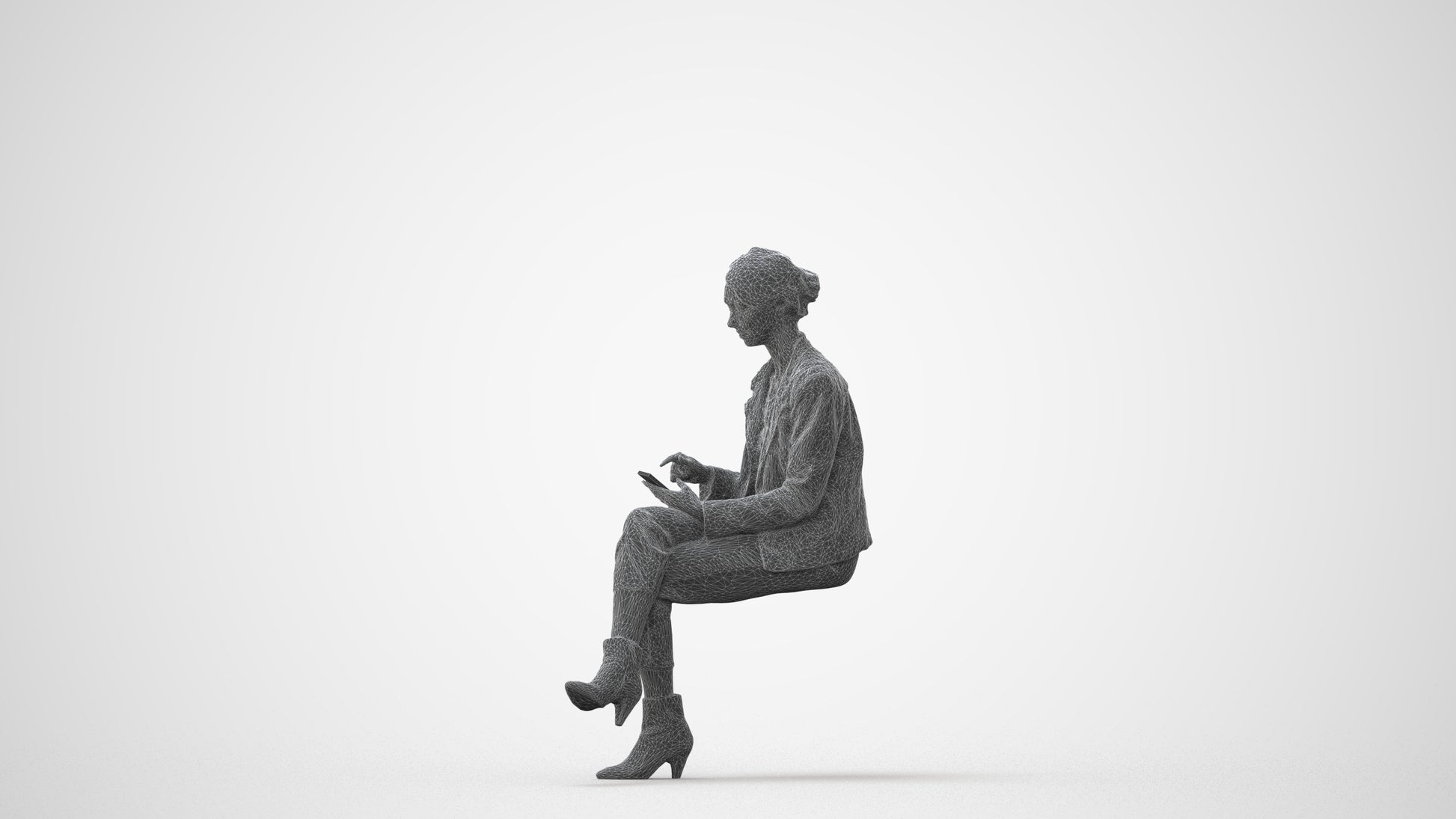 realistic 3D human woman business sitting, archviz people FBX OBJ for Blender, square thumbnail