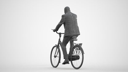 realistic 3D senior man business cycling, scanned archviz people for Blender and 3ds Max, wireframe front view