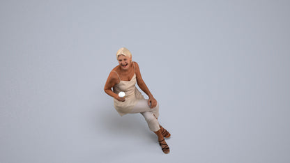 realistic 3D senior woman casual sitting, scanned archviz people for Blender and 3ds Max, back view render
