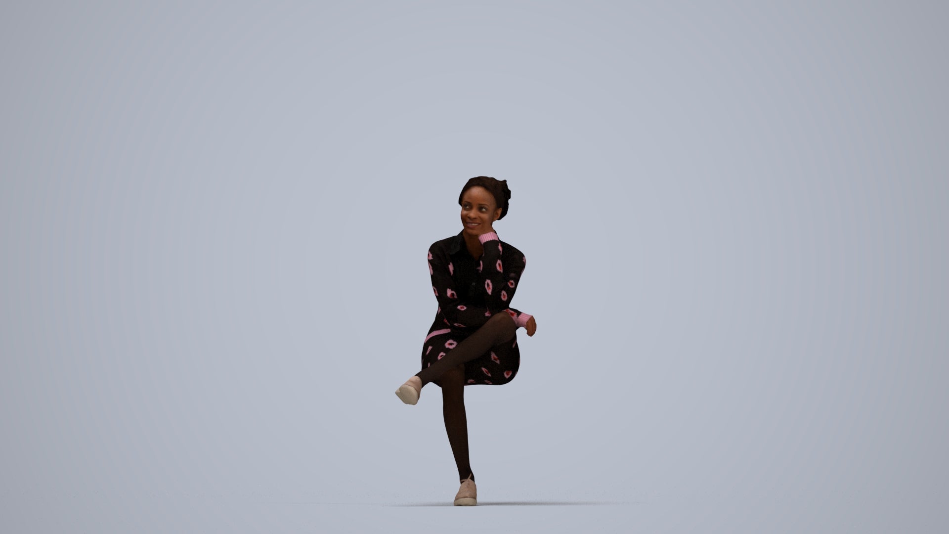 realistic 3D human woman casual sitting, archviz people FBX OBJ for Blender, top-down view render