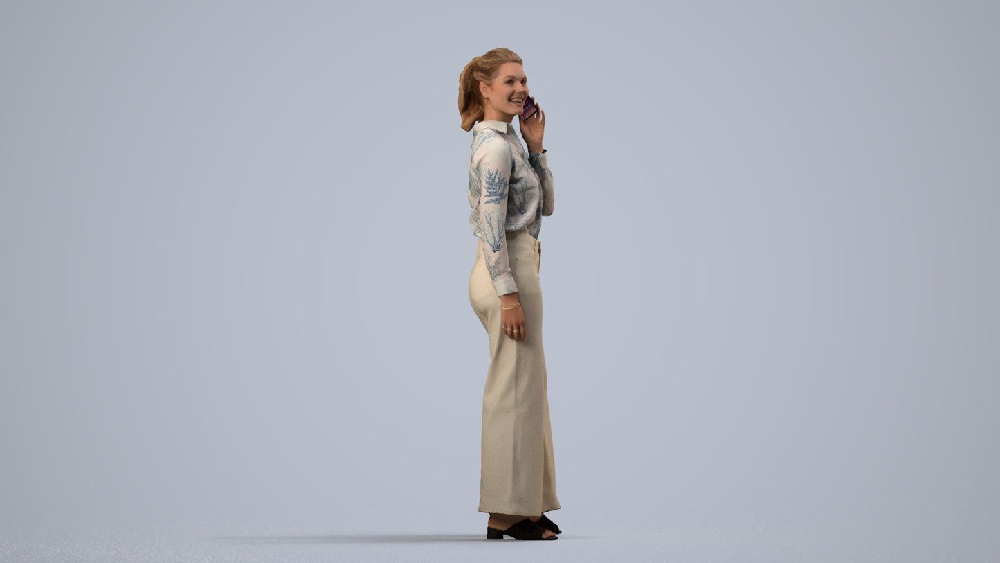 3D people model woman casual standing, scanned human for 3ds Max rendering, side view render