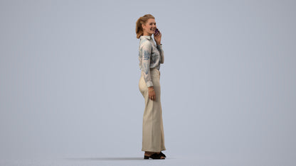 3D people model woman casual standing, scanned human for 3ds Max rendering, side view render