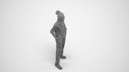 scanned 3D woman casual standing, photogrammetry people for Enscape and V-Ray, wireframe three-quarter view