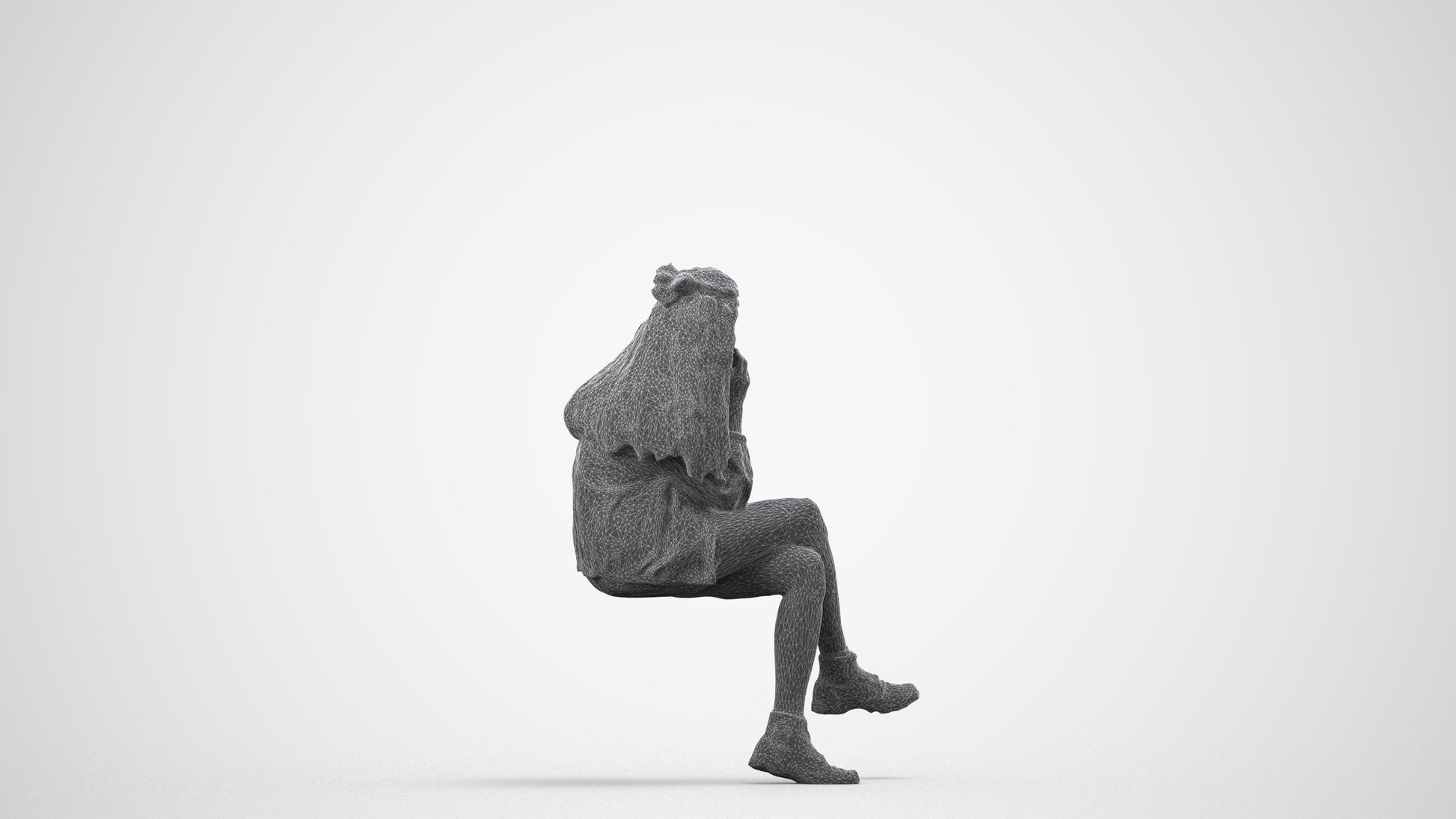 realistic 3D people woman casual sitting, render-ready for V-Ray and Corona, FBX OBJ, wireframe side view