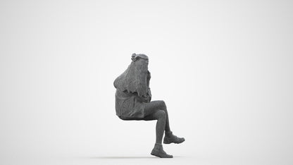 realistic 3D people woman casual sitting, render-ready for V-Ray and Corona, FBX OBJ, wireframe side view