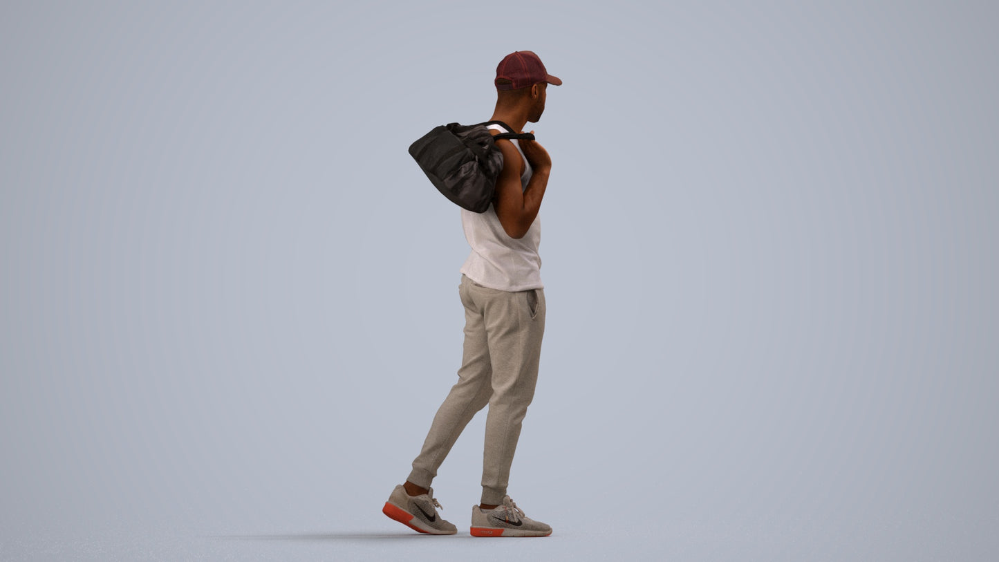 photogrammetry 3D man casual walking, realistic human model archviz FBX, side view render