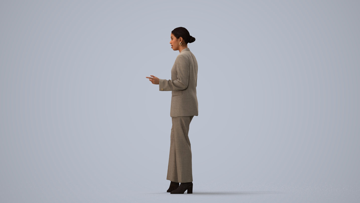 realistic 3D woman business, scanned archviz people for Blender and 3ds Max, three-quarter view render