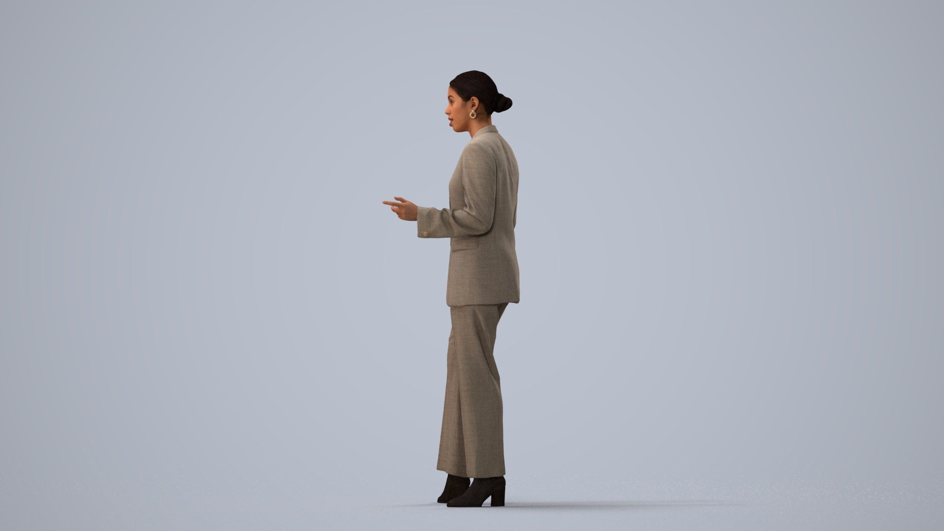realistic 3D woman business, scanned archviz people for Blender and 3ds Max, three-quarter view render
