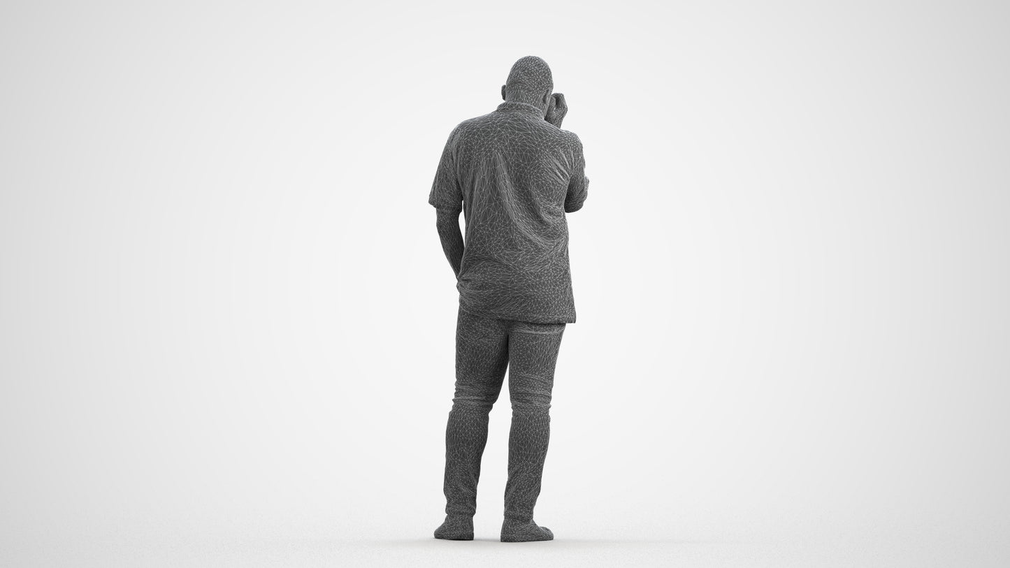 scanned 3D man casual standing, photogrammetry people for Enscape and V-Ray, wireframe front view