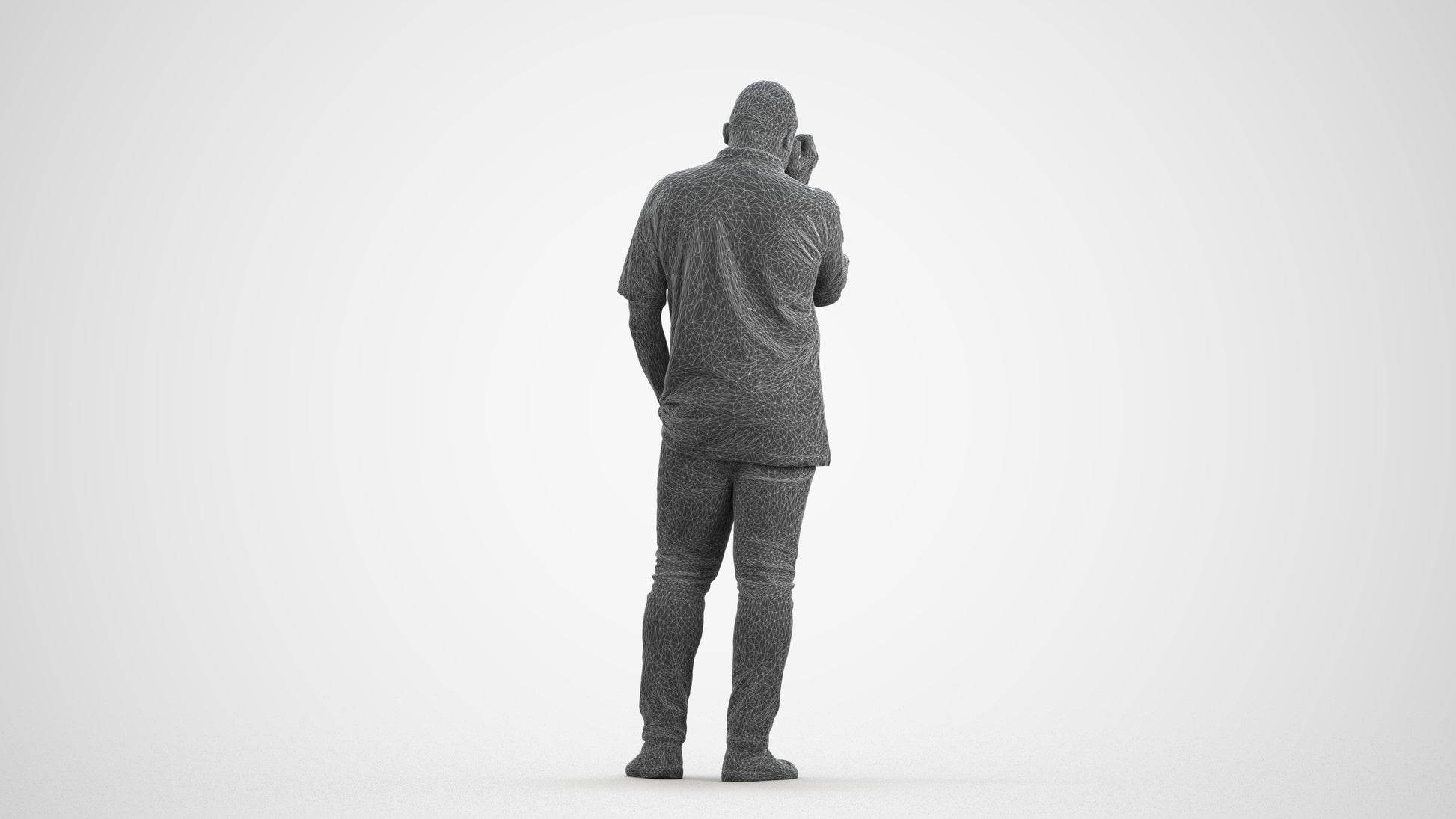 scanned 3D man casual standing, photogrammetry people for Enscape and V-Ray, wireframe front view