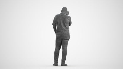 scanned 3D man casual standing, photogrammetry people for Enscape and V-Ray, wireframe front view