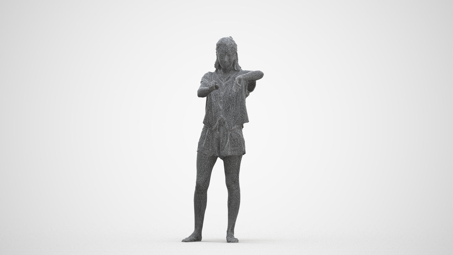 realistic 3D people woman casual standing, render-ready for V-Ray and Corona, FBX OBJ, three-quarter front view render