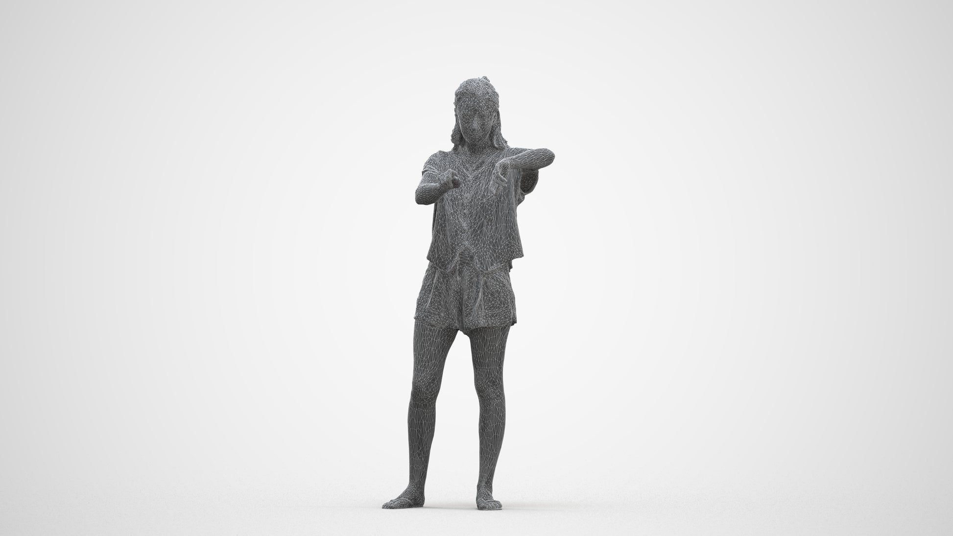 realistic 3D people woman casual standing, render-ready for V-Ray and Corona, FBX OBJ, three-quarter front view render