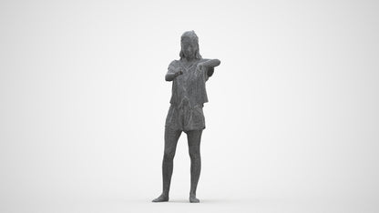 realistic 3D people woman casual standing, render-ready for V-Ray and Corona, FBX OBJ, three-quarter front view render