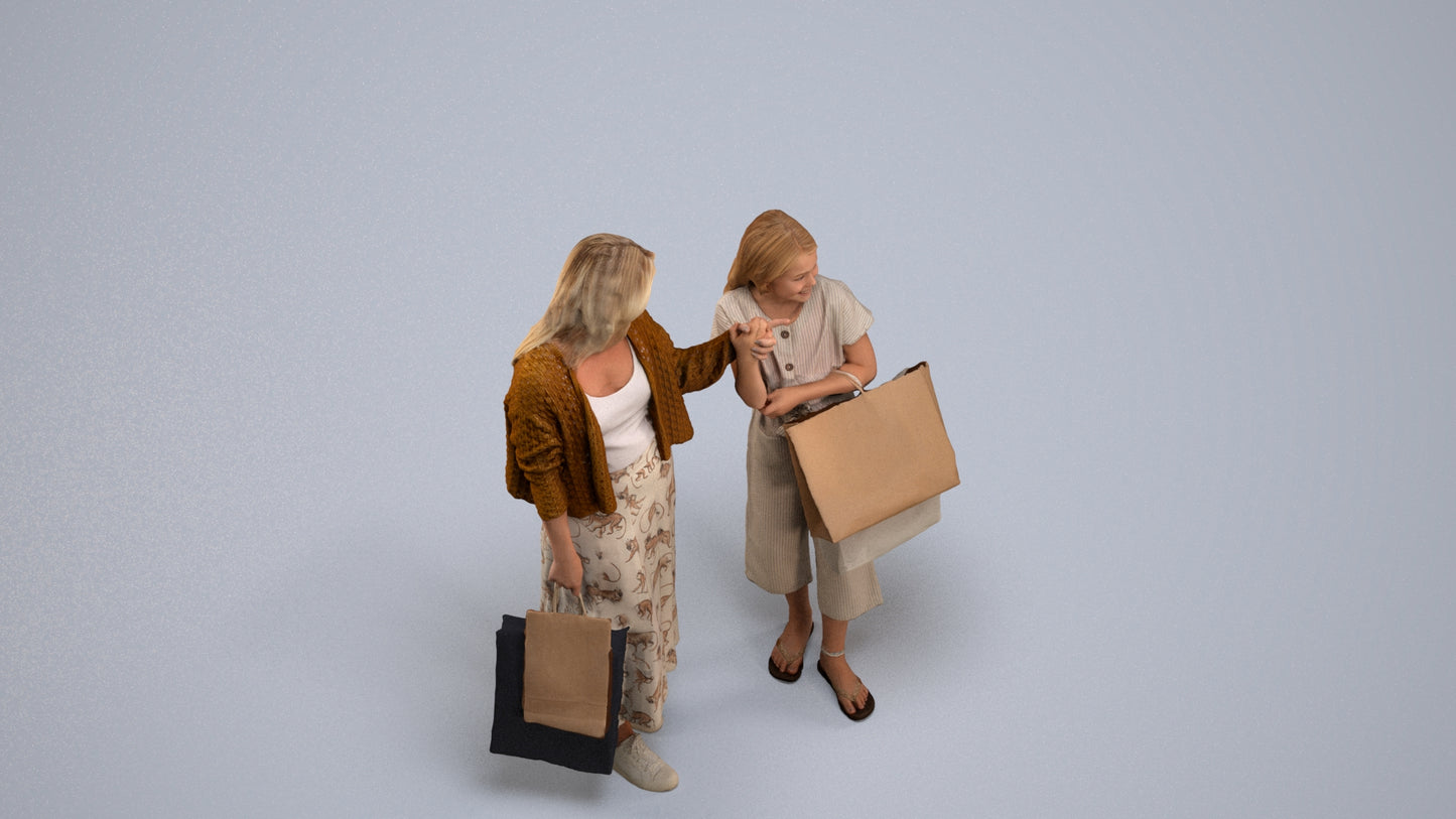 3D human model girl casual shopping, photogrammetry scanned person for archviz, back view render