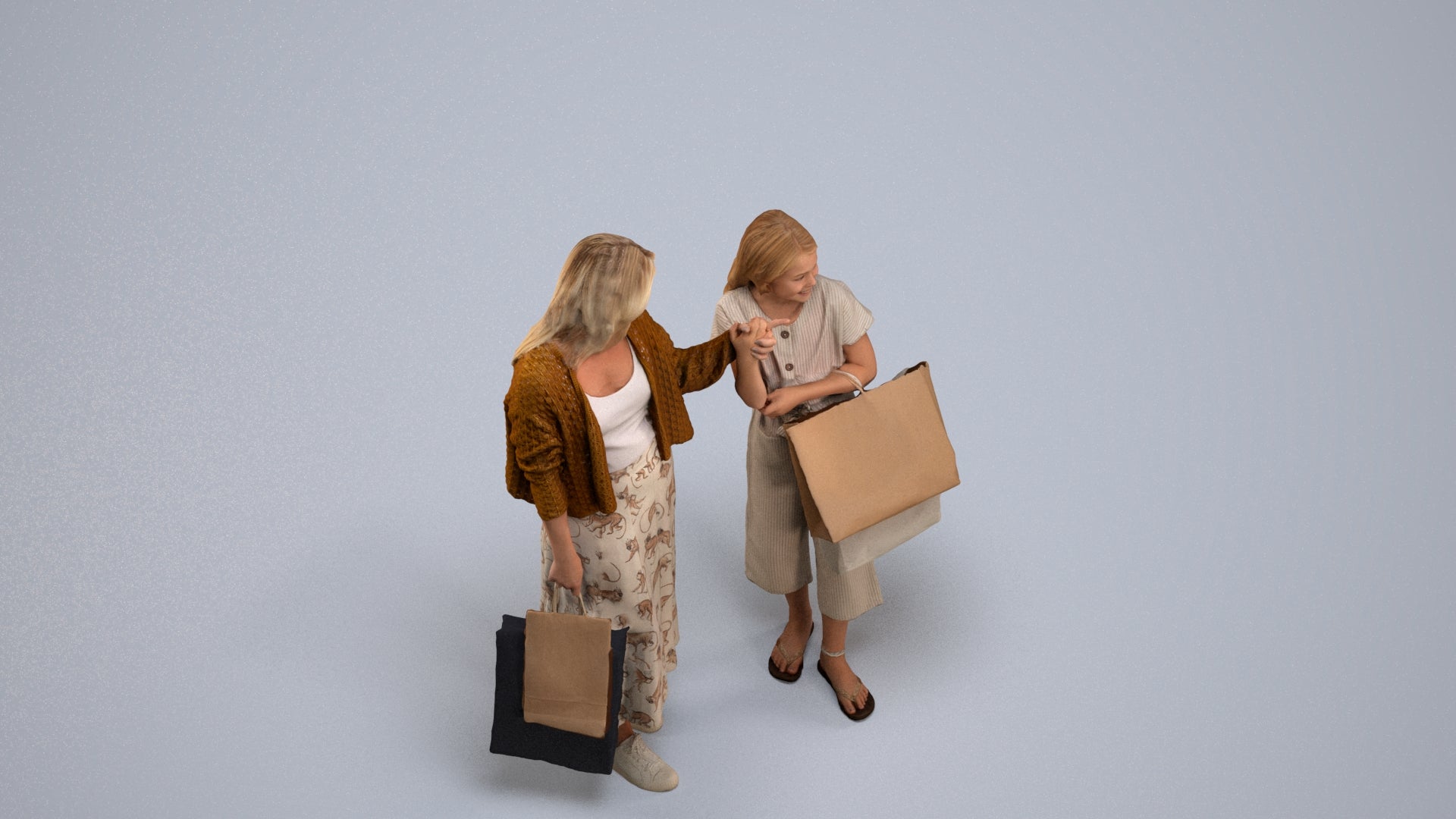 3D human model girl casual shopping, photogrammetry scanned person for archviz, back view render