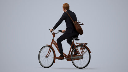 photogrammetry 3D man business cycling, realistic human model archviz FBX, three-quarter view render
