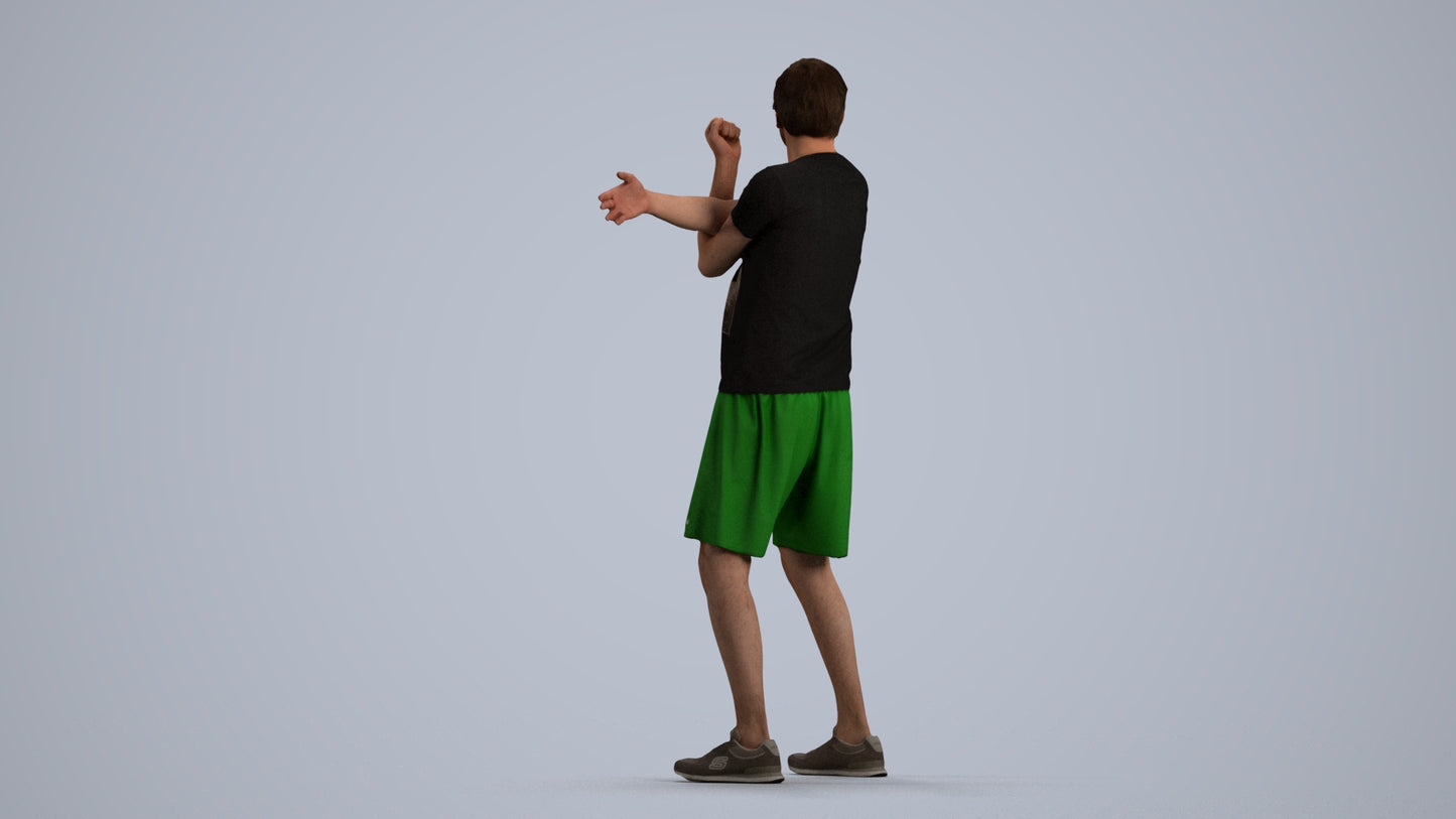 3D human model man sport, photogrammetry scanned person for archviz, front view render
