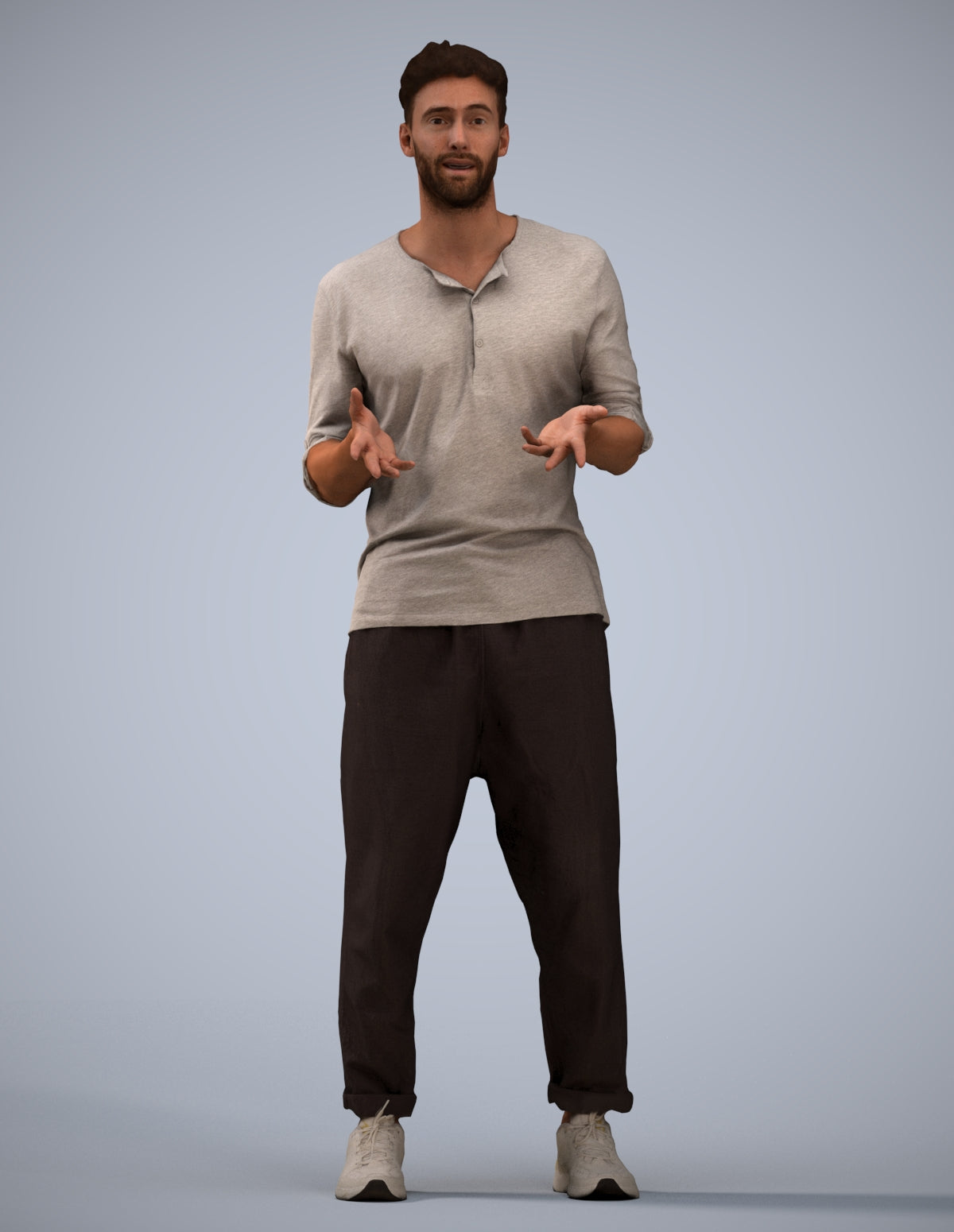 3D human model man casual standing, photogrammetry scanned person for archviz
