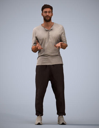 3D human model man casual standing, photogrammetry scanned person for archviz