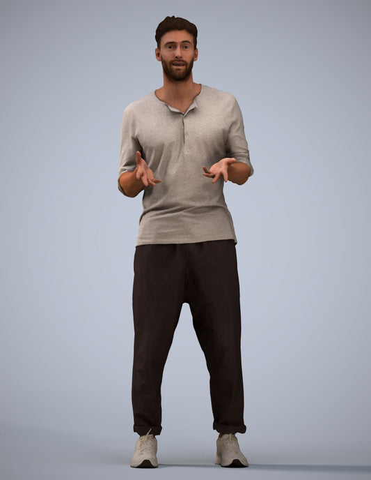 3D human model man casual standing, photogrammetry scanned person for archviz