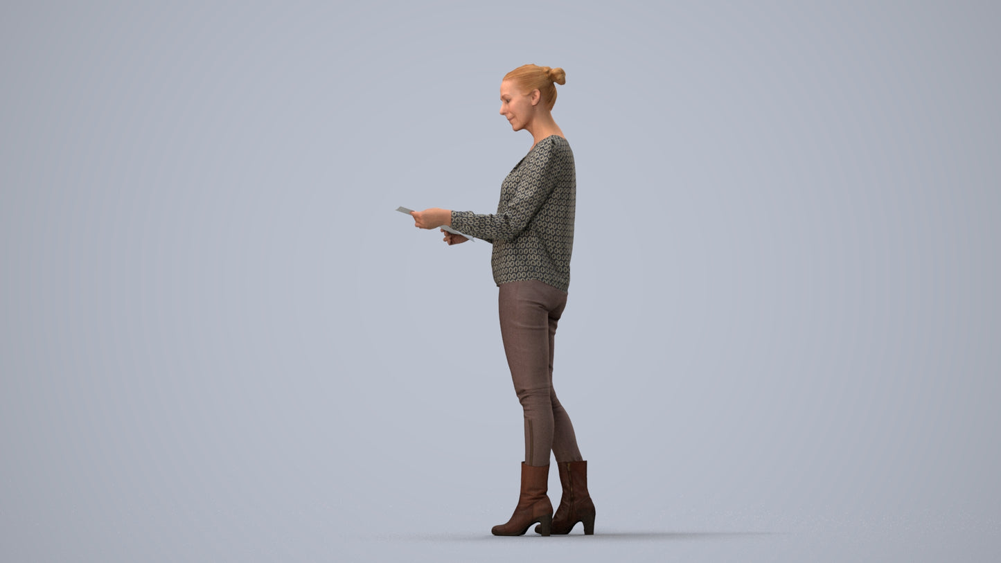 3D people model woman business walking, scanned human for 3ds Max rendering, three-quarter view render