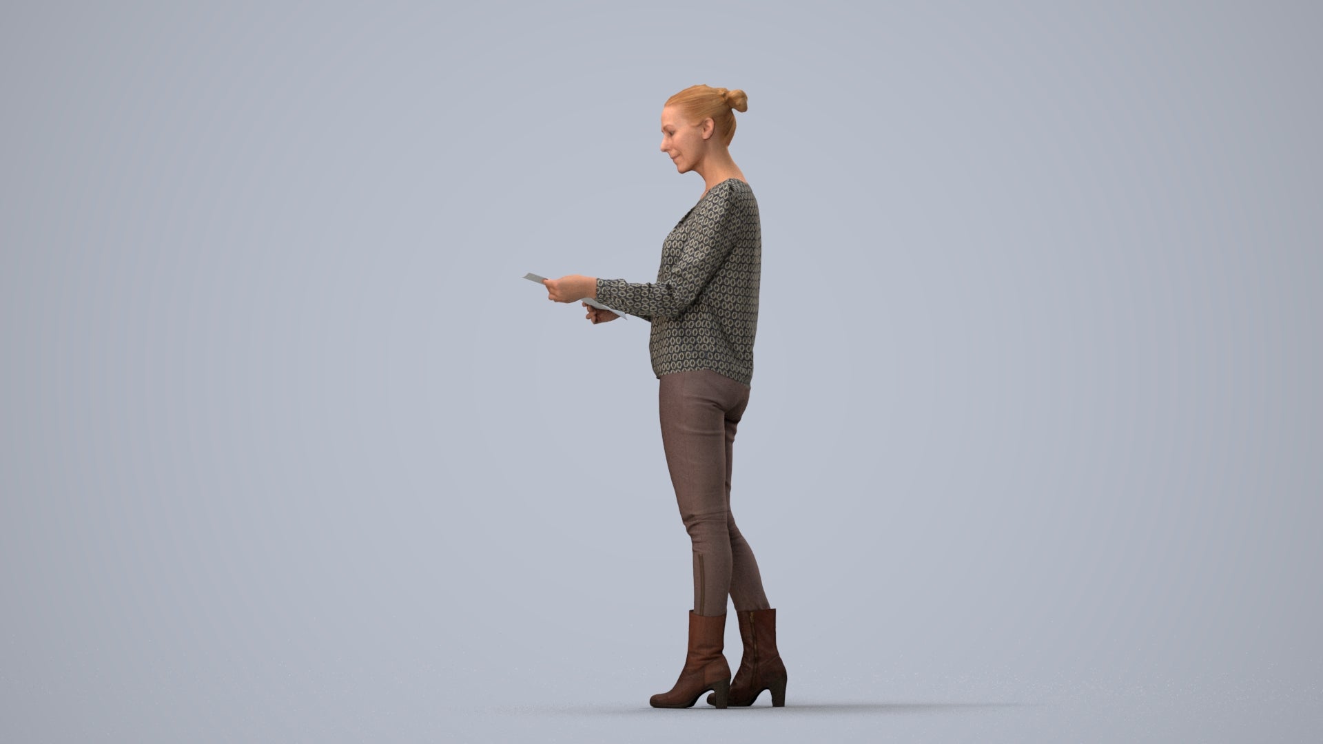 3D people model woman business walking, scanned human for 3ds Max rendering, three-quarter view render