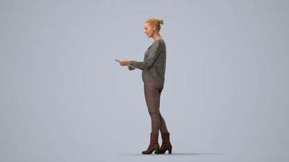 3D people model woman business walking, scanned human for 3ds Max rendering, three-quarter view render