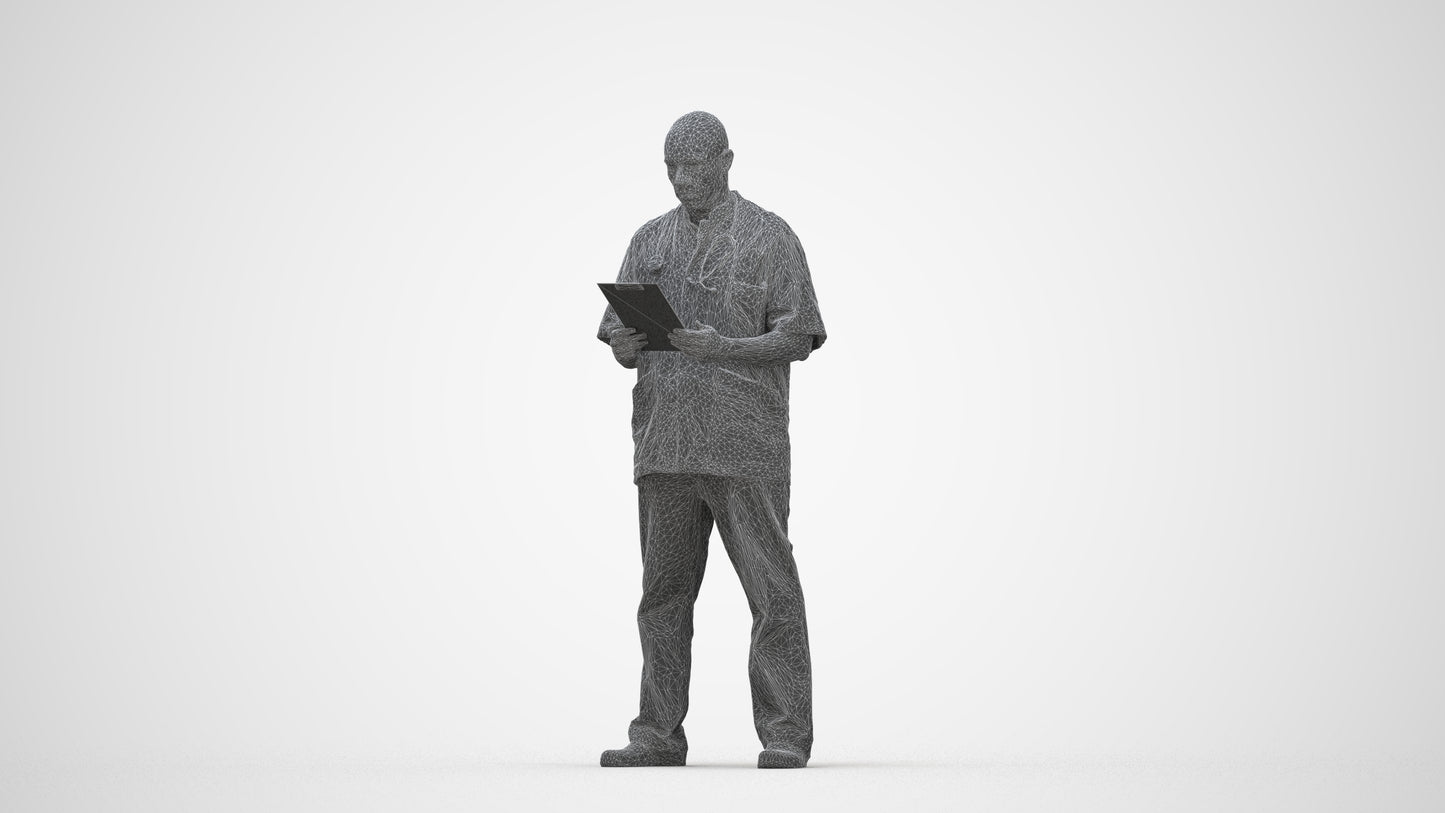 3D people model man medical, scanned human for 3ds Max rendering, wireframe back view