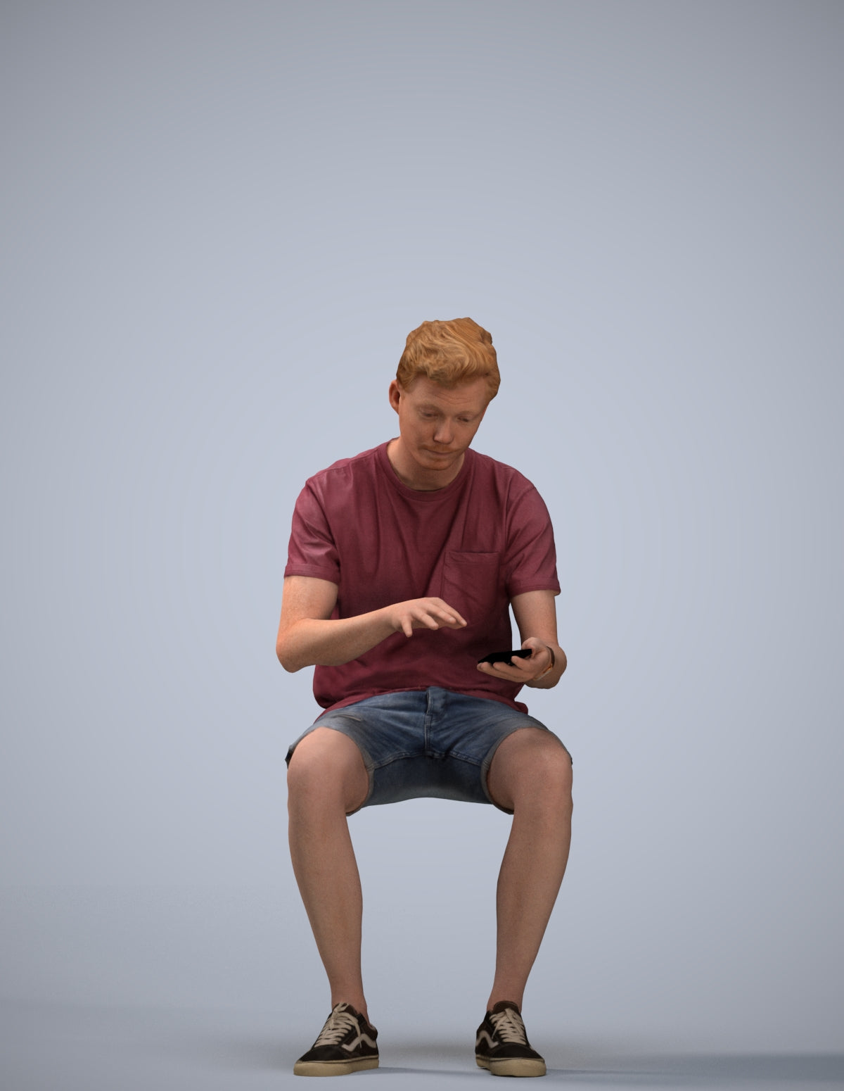 3D human model man casual sitting, photogrammetry scanned person for archviz