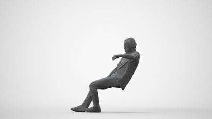 3D human model man casual sitting, photogrammetry scanned person for archviz, square thumbnail