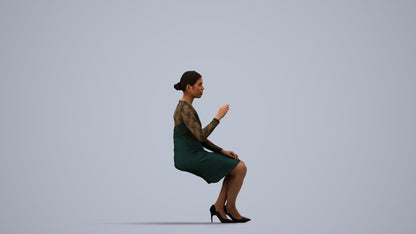 realistic 3D human woman business sitting, archviz people FBX OBJ for Blender, side view render