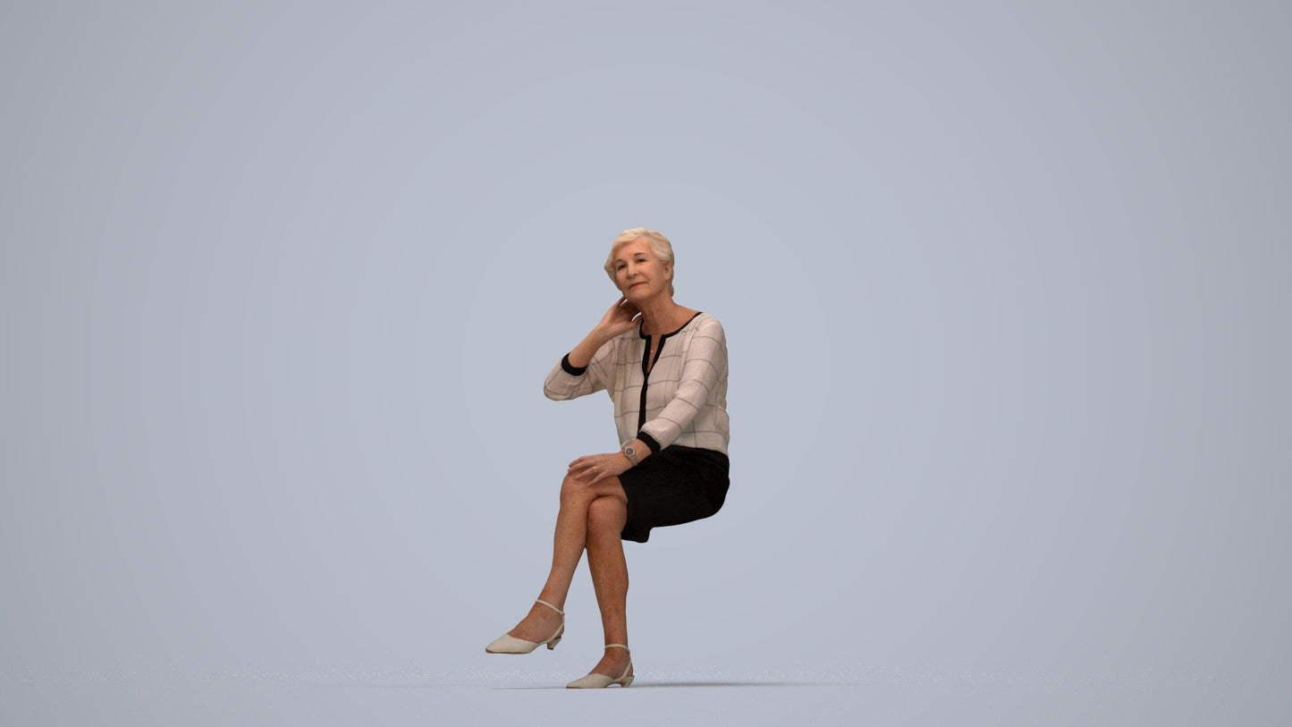 3D scanned senior woman formal casual, photorealistic archviz people for Enscape and SketchUp, top-down view render
