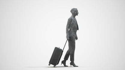 3D human model woman business, photogrammetry scanned person for archviz, wireframe side view