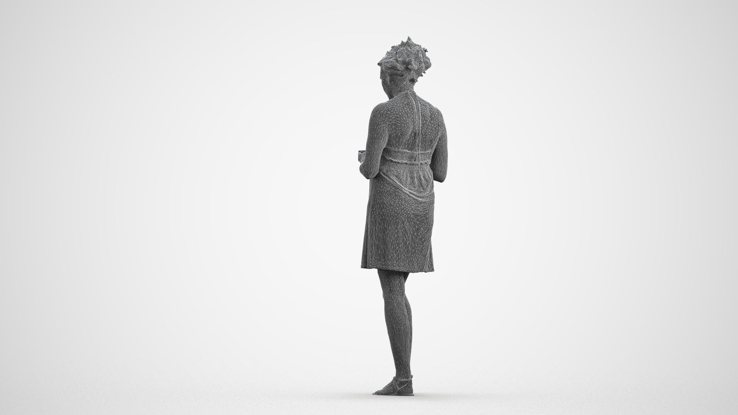 photogrammetry 3D woman standing, realistic human model archviz FBX, wireframe front view