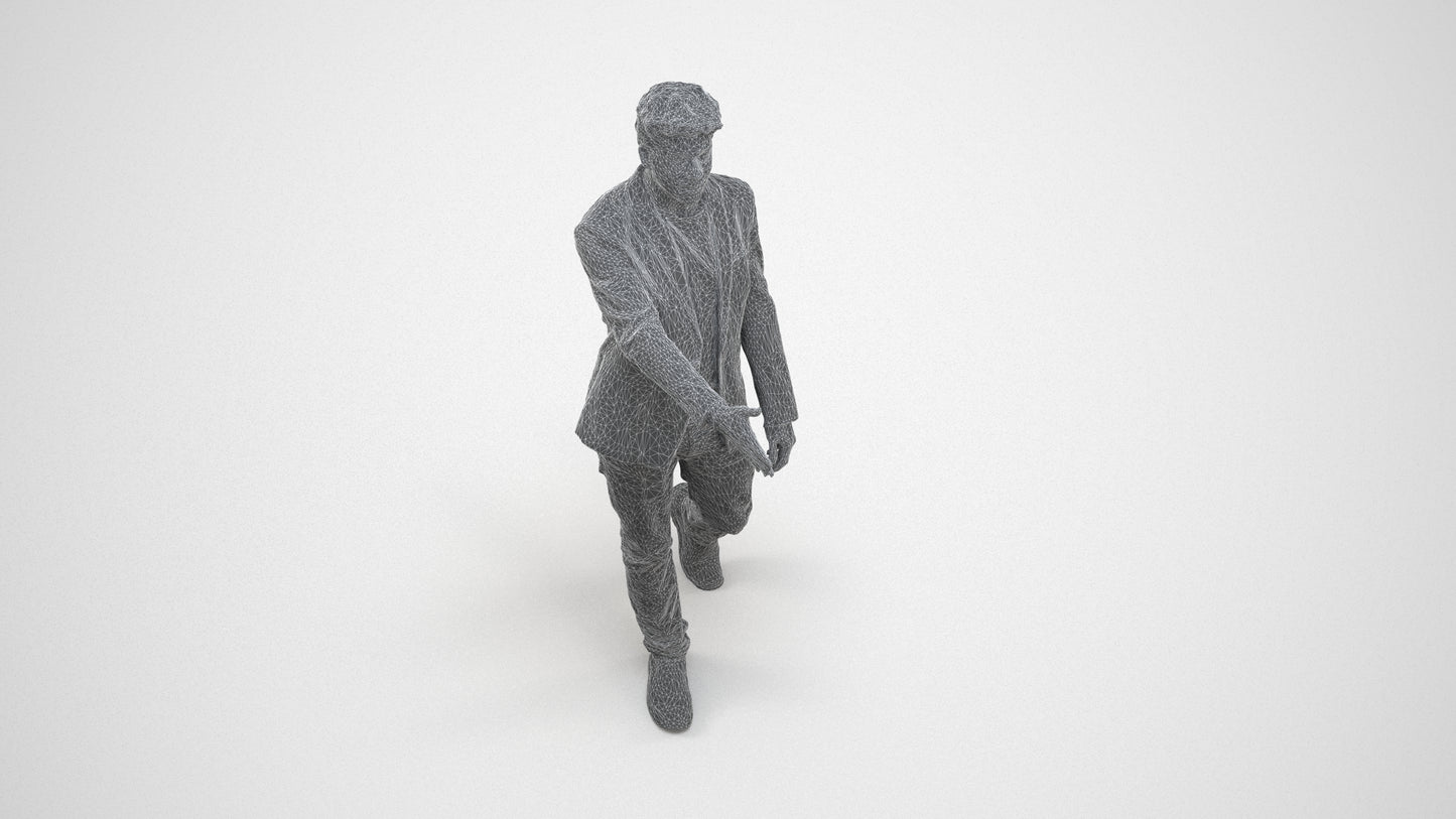 realistic 3D man casual business, scanned archviz people for Blender and 3ds Max, wireframe three-quarter view