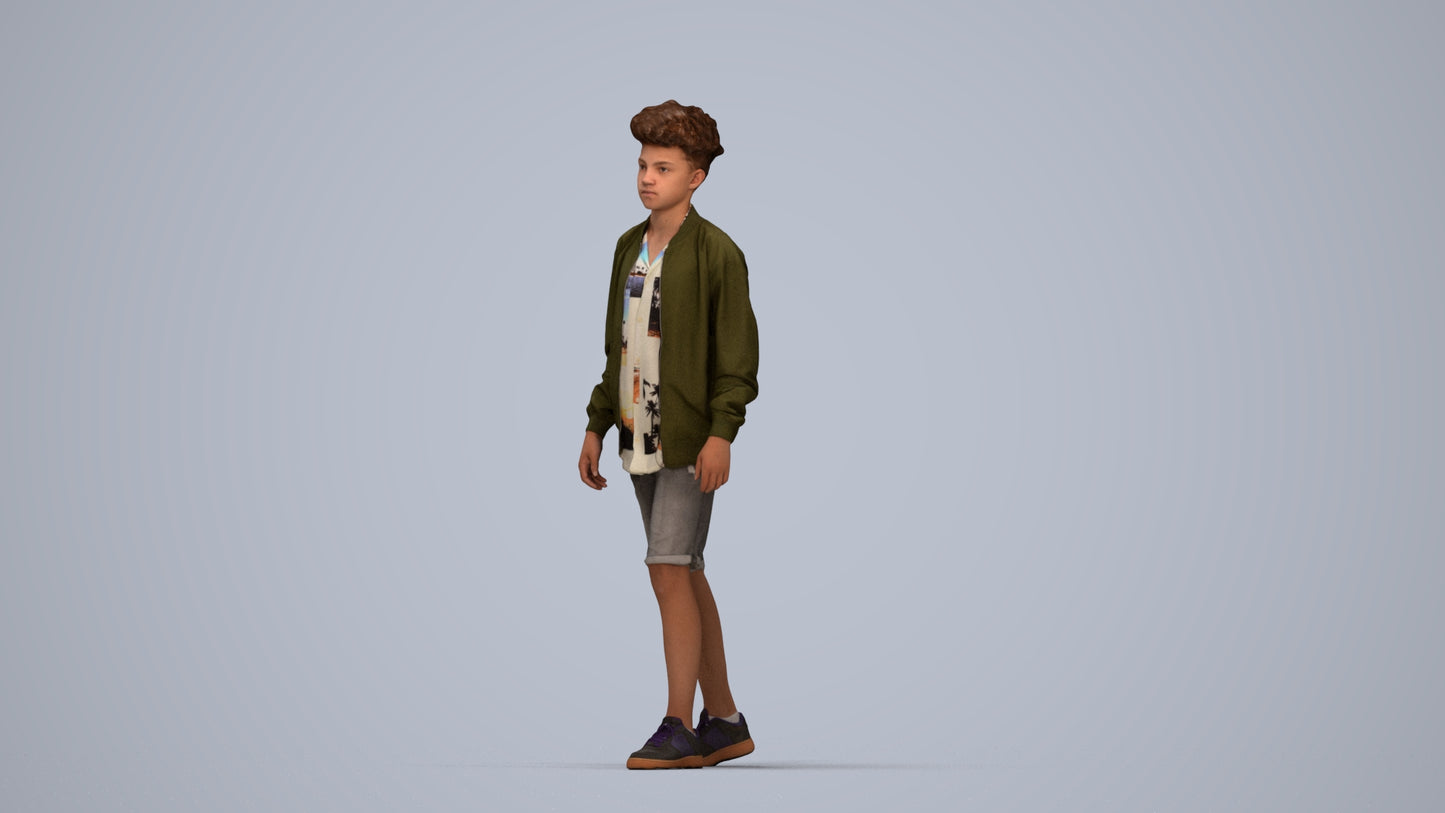 realistic 3D human boy casual kids, archviz people FBX OBJ for Blender, top-down view render