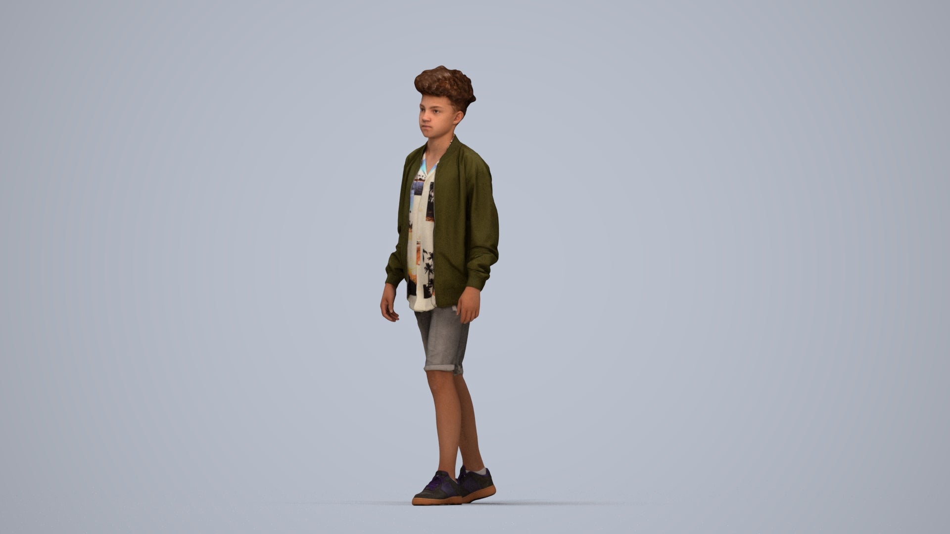 realistic 3D human boy casual kids, archviz people FBX OBJ for Blender, top-down view render