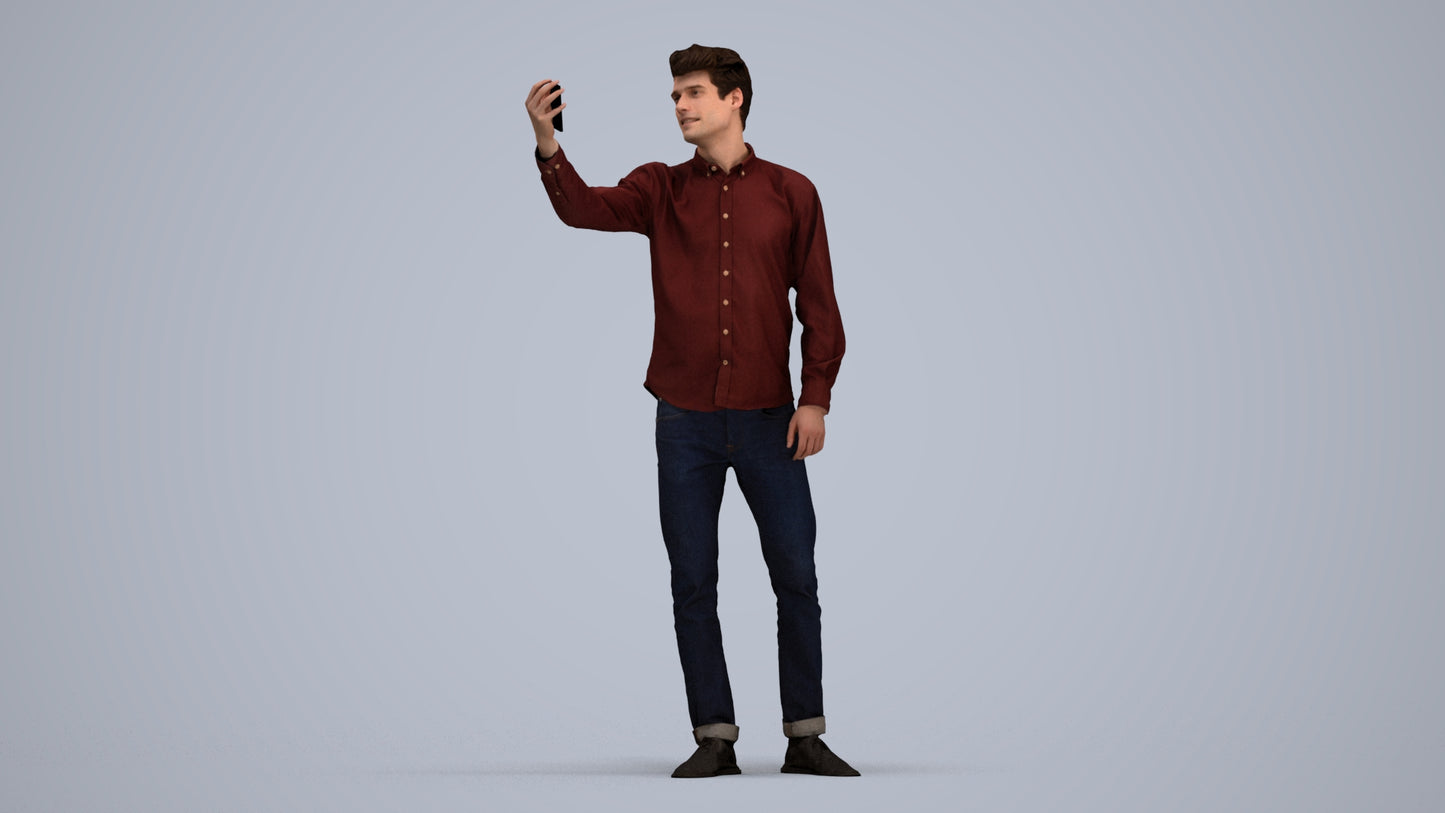 scanned 3D man casual standing, photogrammetry people for Enscape and V-Ray, standing pose render