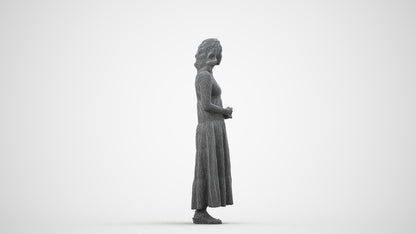 3D people model woman casual standing, scanned human for 3ds Max rendering, wireframe side view