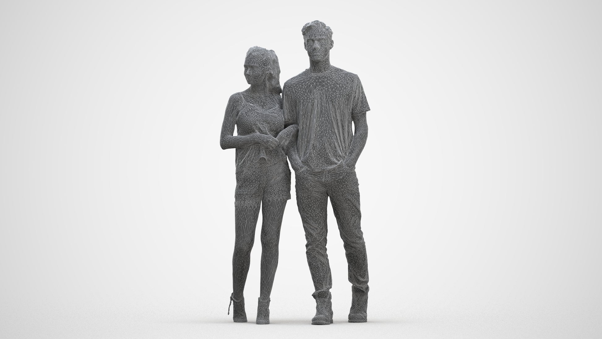 realistic 3D people woman casual couple, render-ready for V-Ray and Corona, FBX OBJ, three-quarter front view render