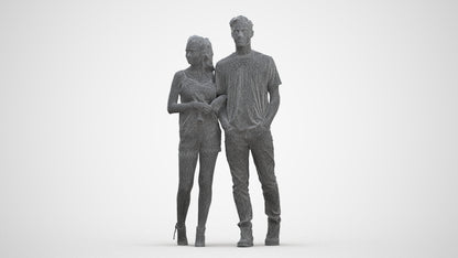 realistic 3D people woman casual couple, render-ready for V-Ray and Corona, FBX OBJ, three-quarter front view render