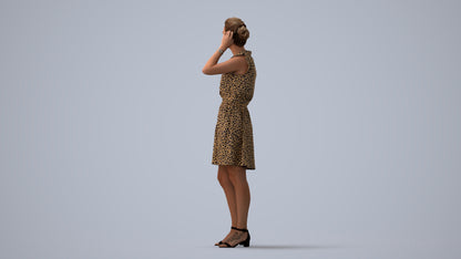 realistic 3D human woman casual standing, archviz people FBX OBJ for Blender, three-quarter view render