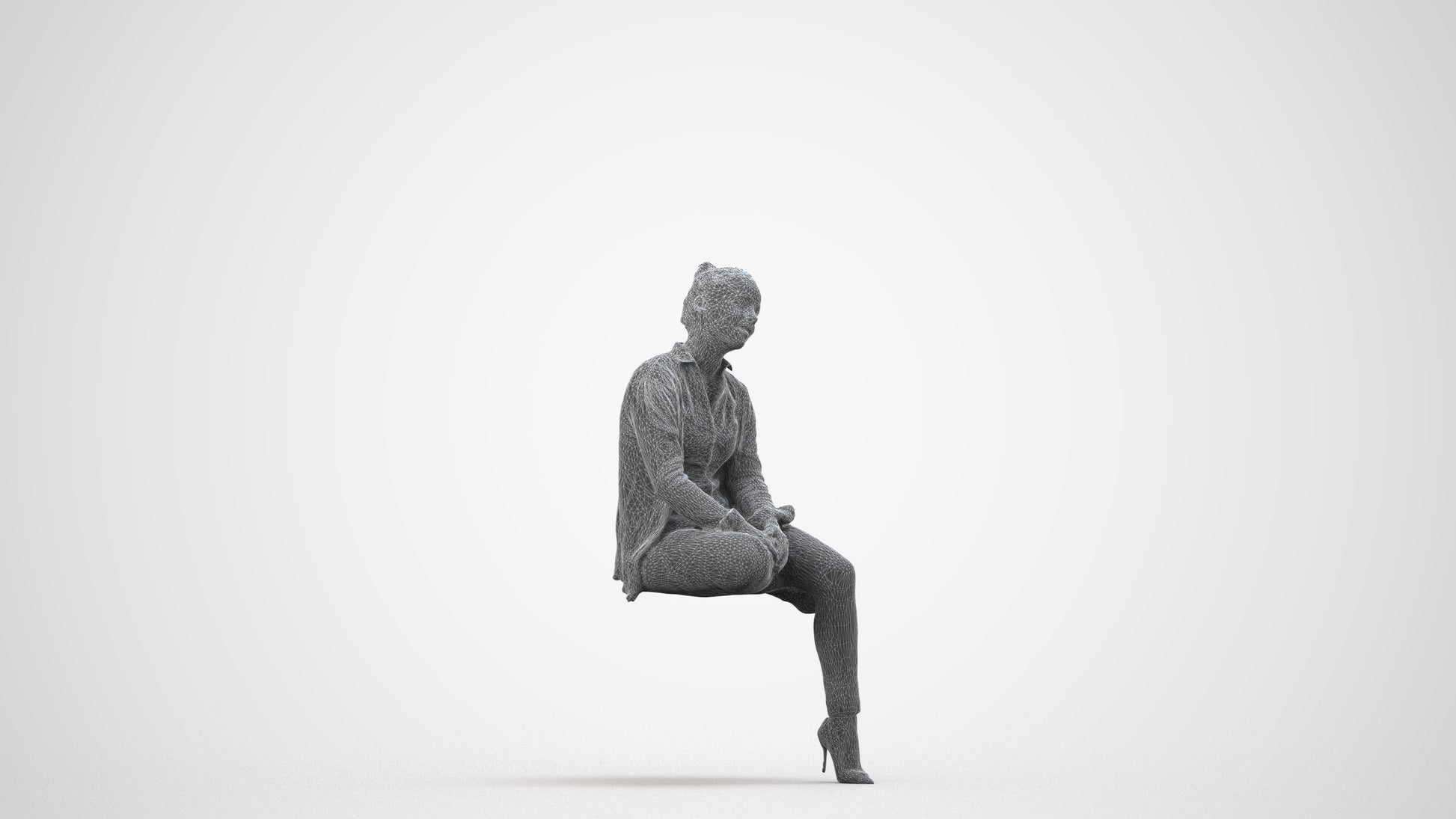realistic 3D people woman business sitting, render-ready for V-Ray and Corona, FBX OBJ, wireframe side view