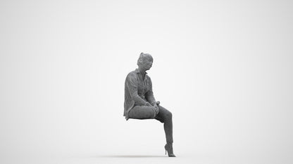 realistic 3D people woman business sitting, render-ready for V-Ray and Corona, FBX OBJ, wireframe side view