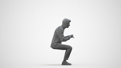 scanned 3D man casual sitting, photogrammetry people for Enscape and V-Ray, wireframe side view