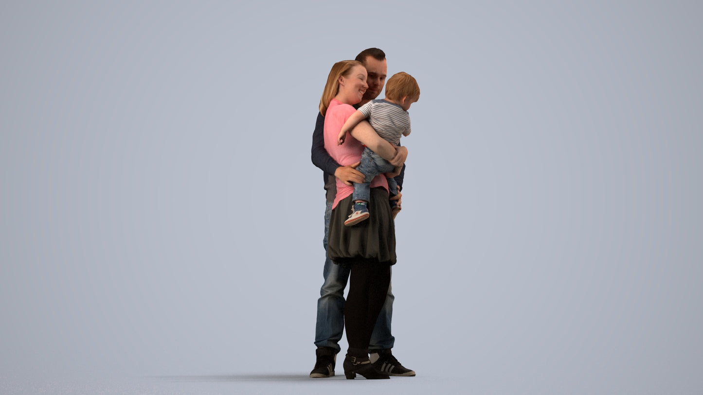 realistic 3D people girl casual standing, render-ready for V-Ray and Corona, FBX OBJ, side view render