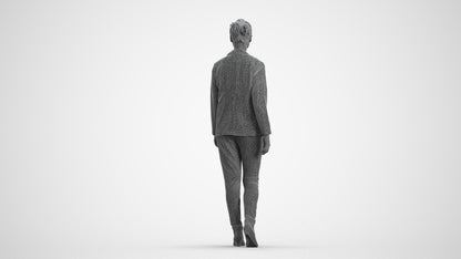 3D scanned woman walking business, photorealistic archviz people for Enscape and SketchUp, wireframe front view